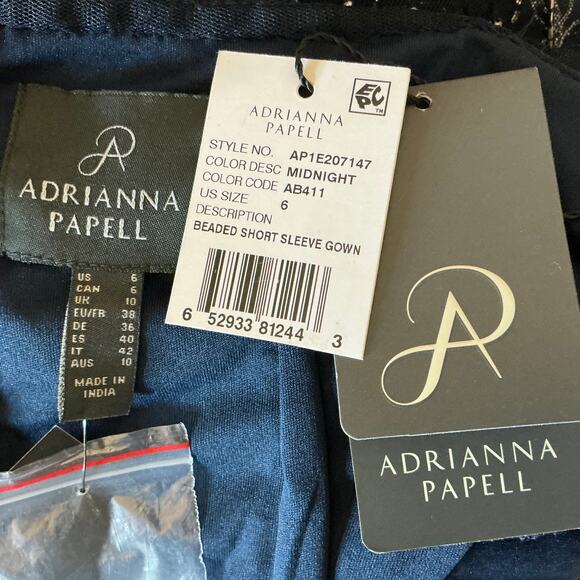 Adrianna Papell Beaded Cut Out Back Evening Gown Blue Size 6 Short Sleeve Formal - Picture 10 of 14